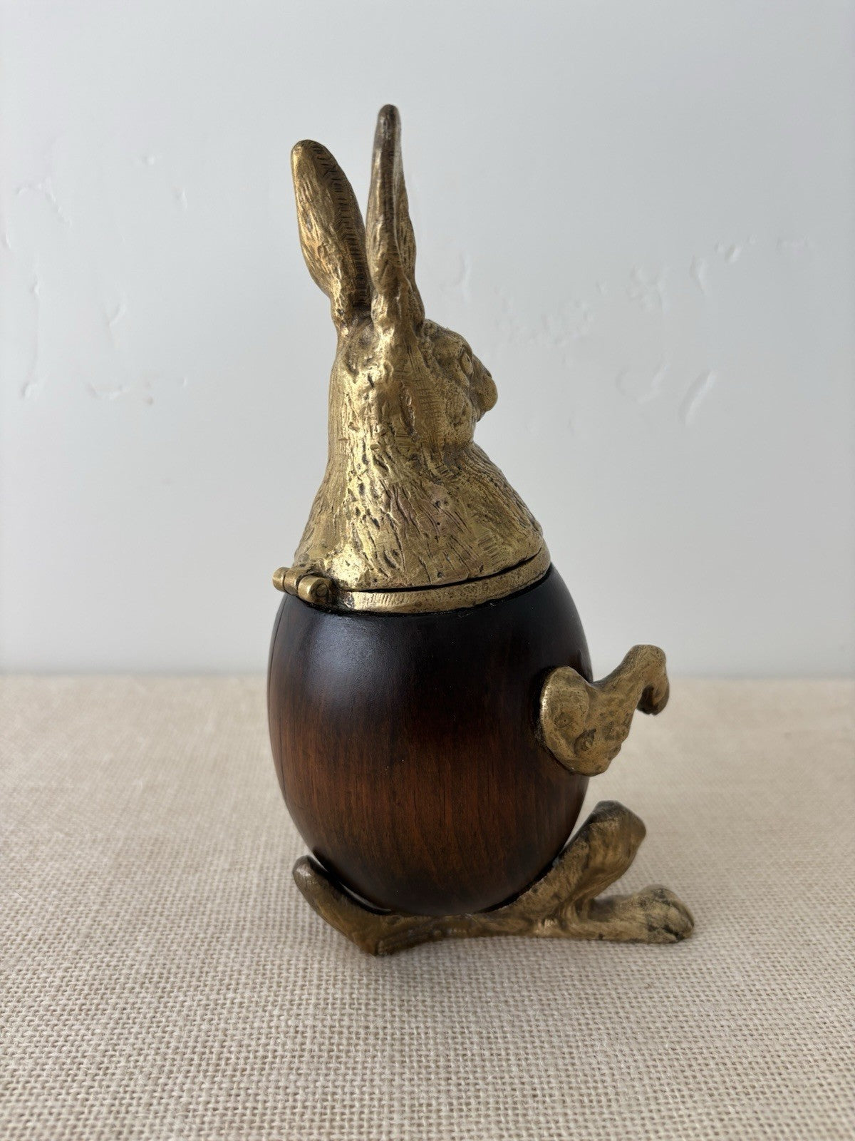 Brass & Wood Rabbit Figural Trinket or Tobacco Box by Arthur Court