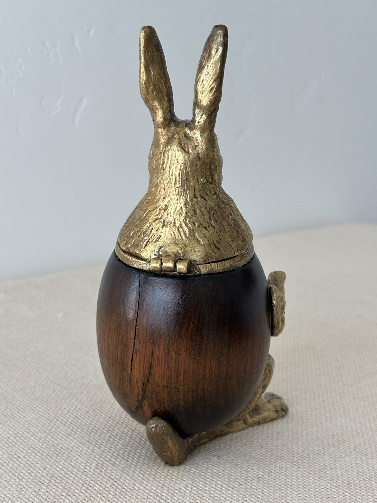 Brass & Wood Rabbit Figural Trinket or Tobacco Box by Arthur Court