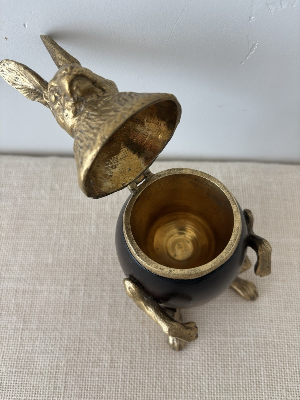 Brass & Wood Rabbit Figural Trinket or Tobacco Box by Arthur Court