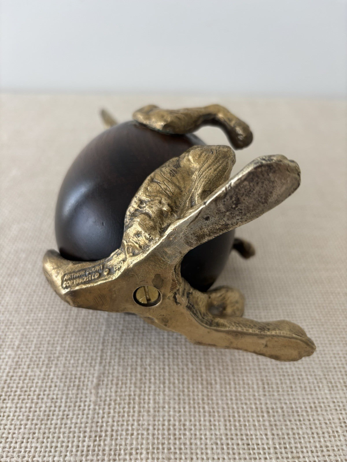 Brass & Wood Rabbit Figural Trinket or Tobacco Box by Arthur Court
