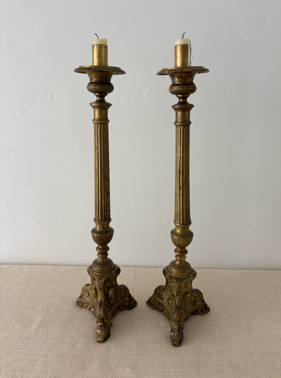 19th Century Brass Church Altar Candlesticks