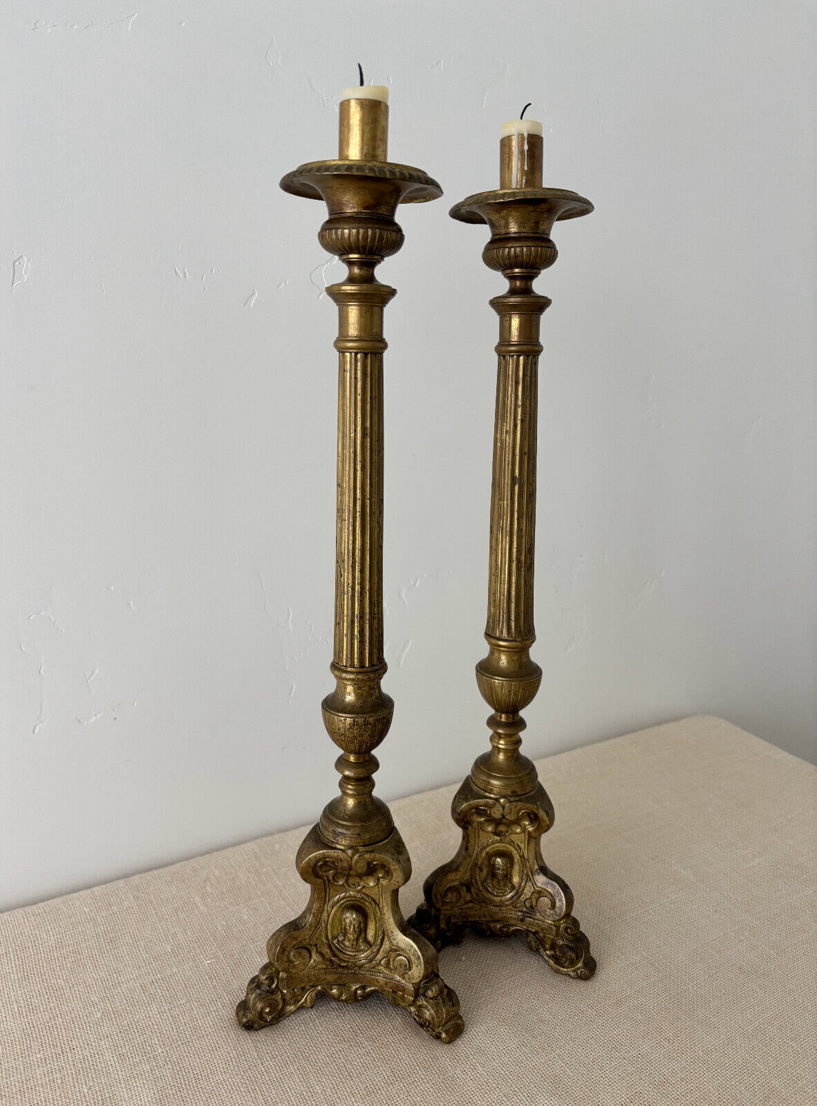 19th Century Brass Church Altar Candlesticks