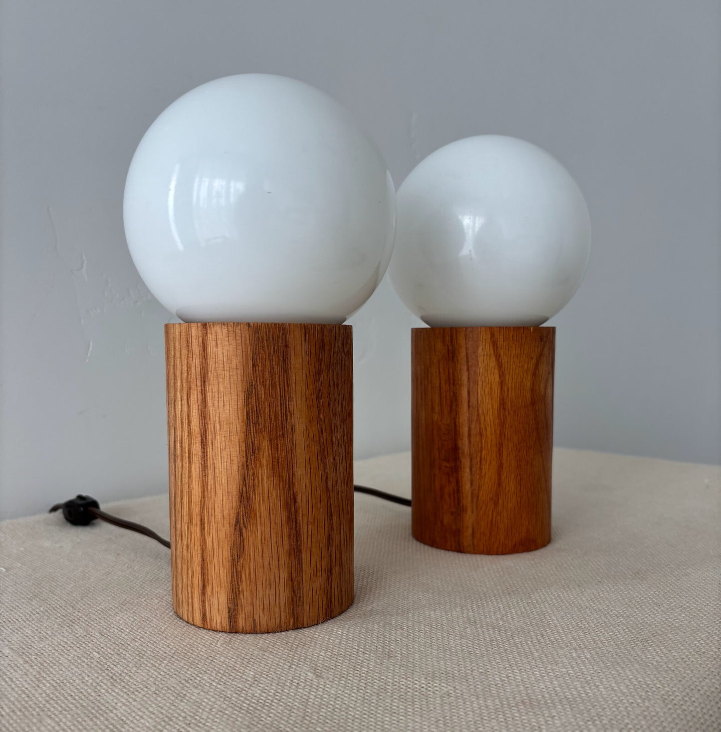 1970s Mod Bill Currey InterDesign Cylindrical Oak Table Lamps