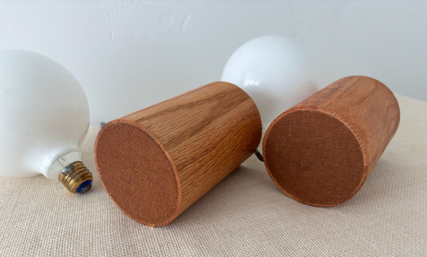 1970s Mod Bill Currey InterDesign Cylindrical Oak Table Lamps