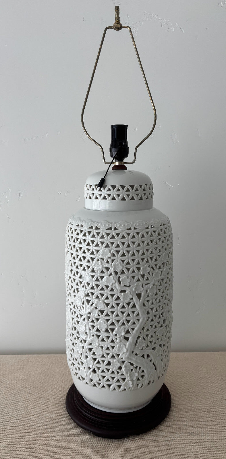 Large Blanc de Chine Reticulated Porcelain Table Lamp