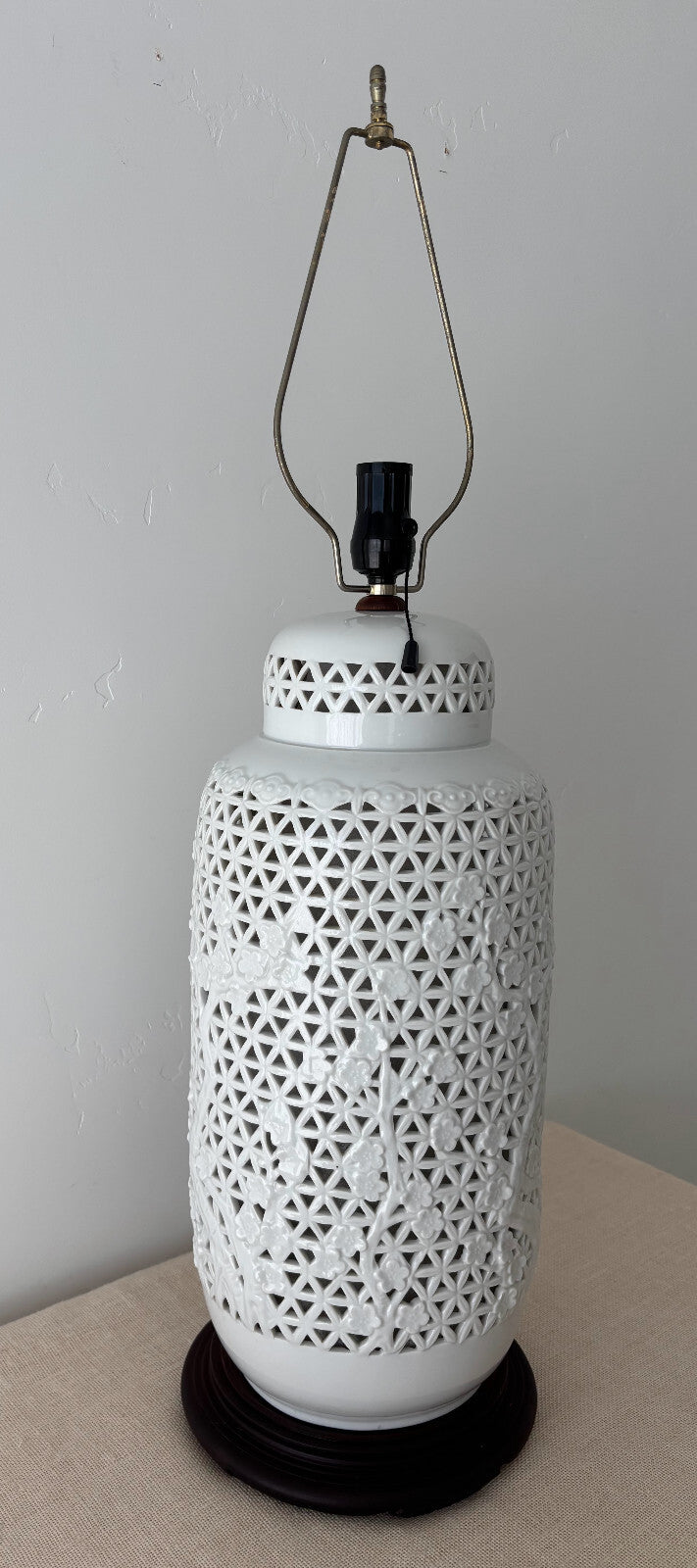 Large Blanc de Chine Reticulated Porcelain Table Lamp