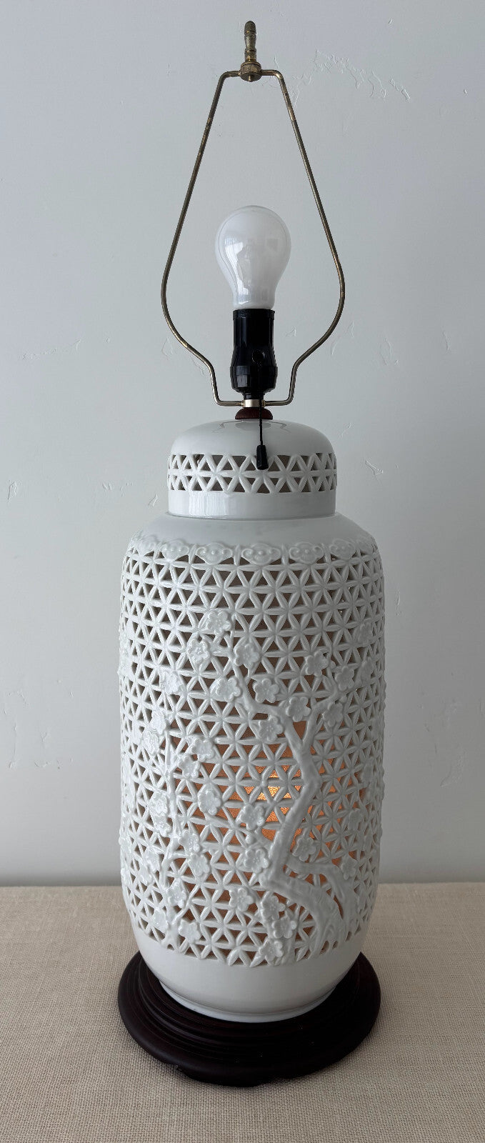 Large Blanc de Chine Reticulated Porcelain Table Lamp