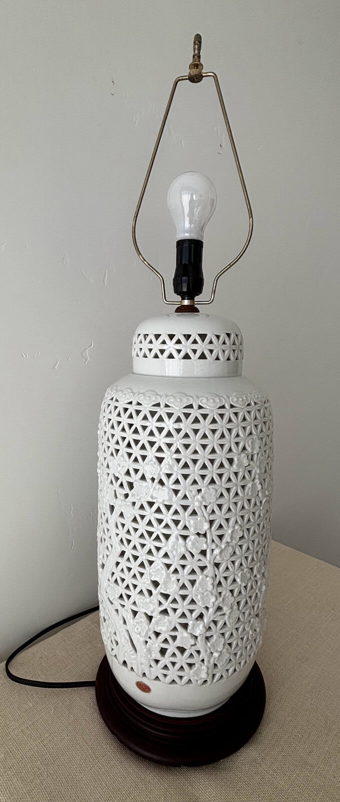 Large Blanc de Chine Reticulated Porcelain Table Lamp