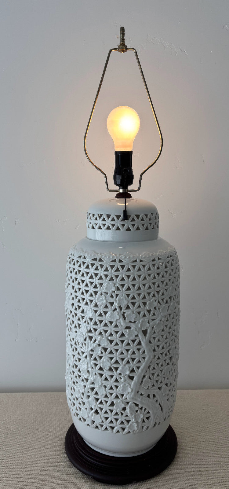 Large Blanc de Chine Reticulated Porcelain Table Lamp