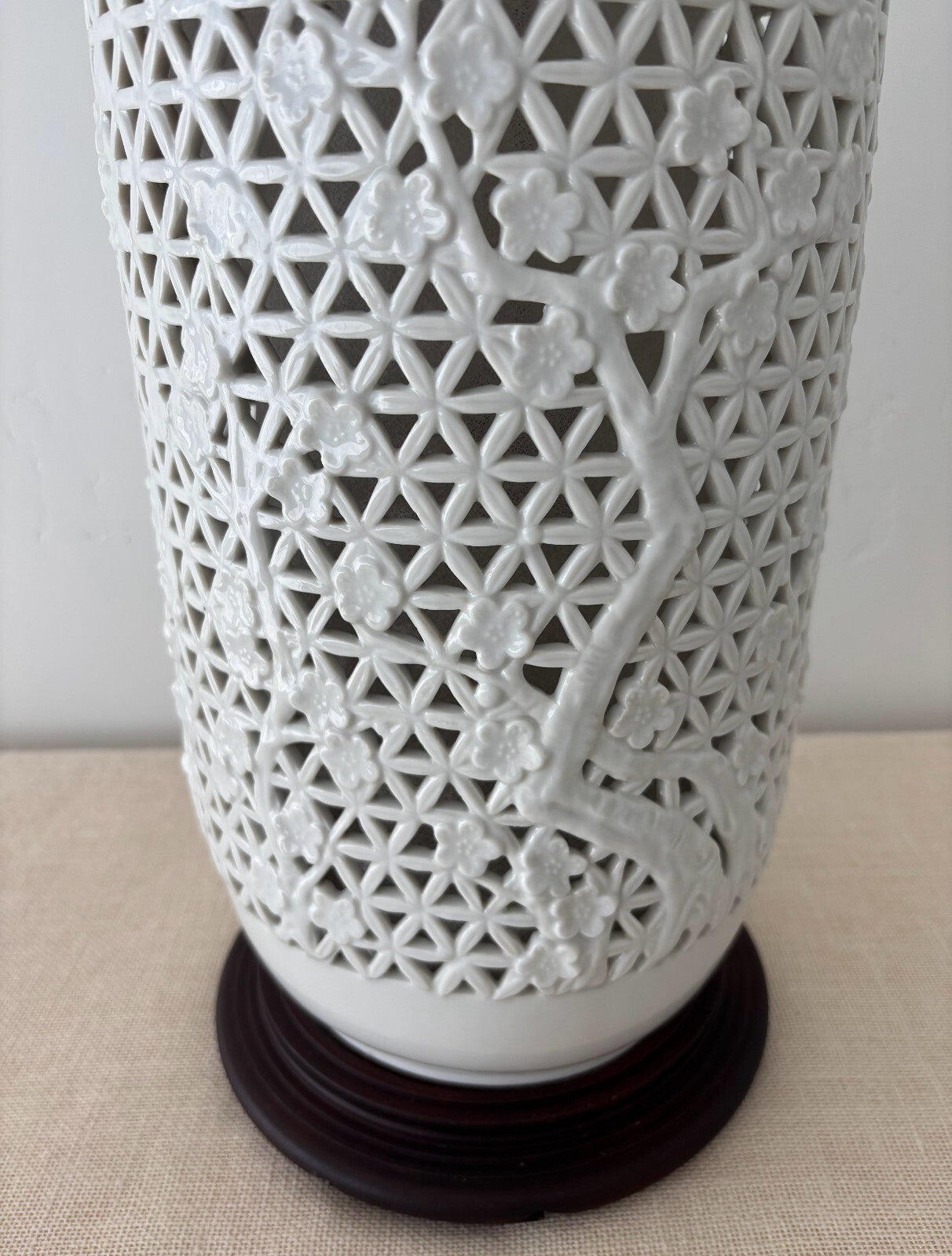 Large Blanc de Chine Reticulated Porcelain Table Lamp