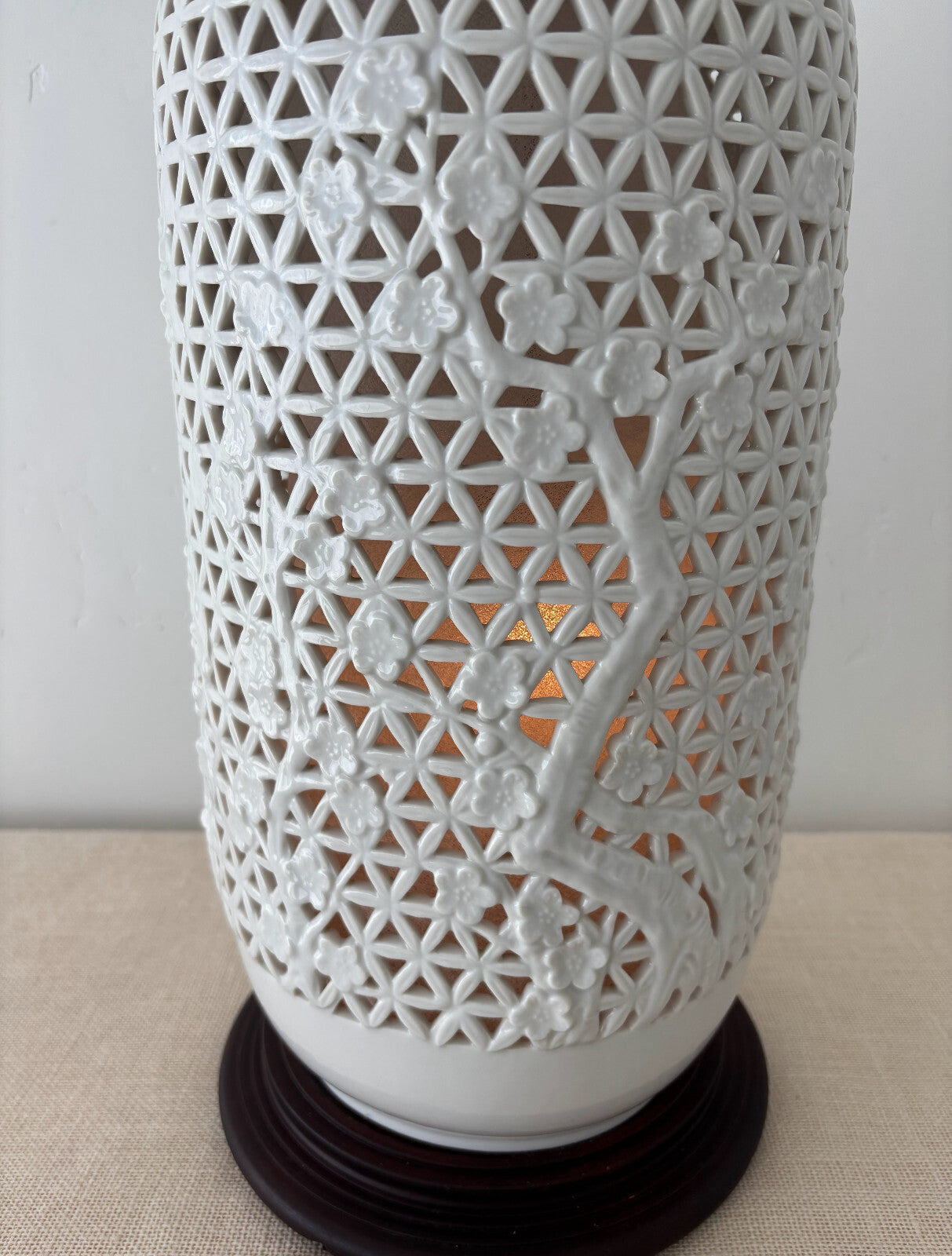Large Blanc de Chine Reticulated Porcelain Table Lamp