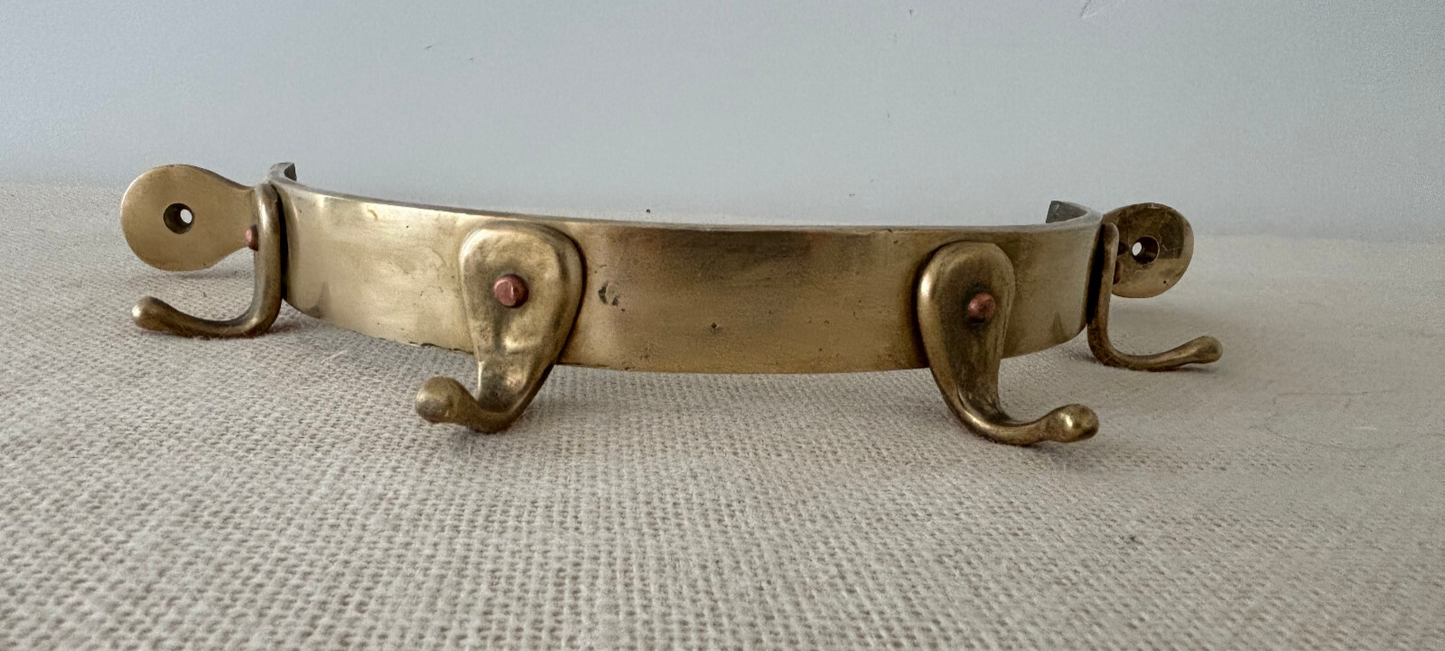 Antique brass semi-circle Pot, Tack or Coat Rack with Copper Rivets
