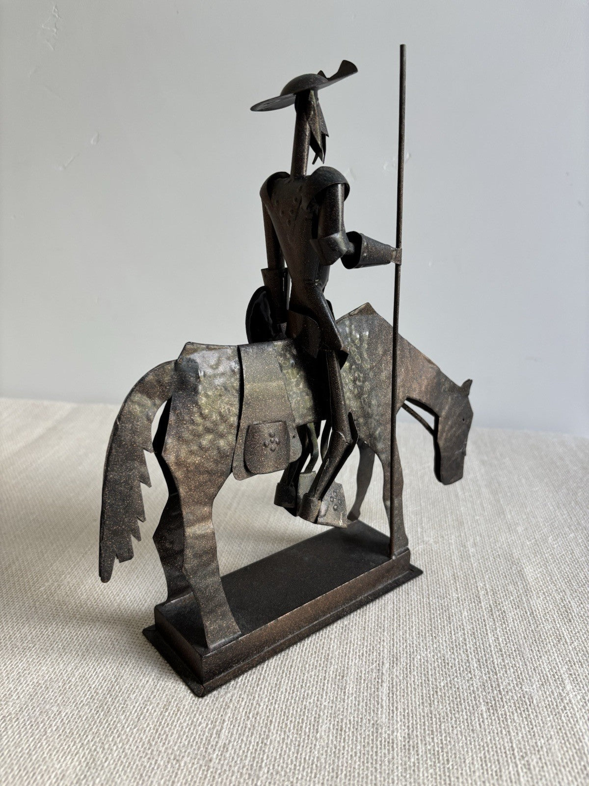 Mid century modern copper sheet metal Sculpture of Don Quixote on Horseback