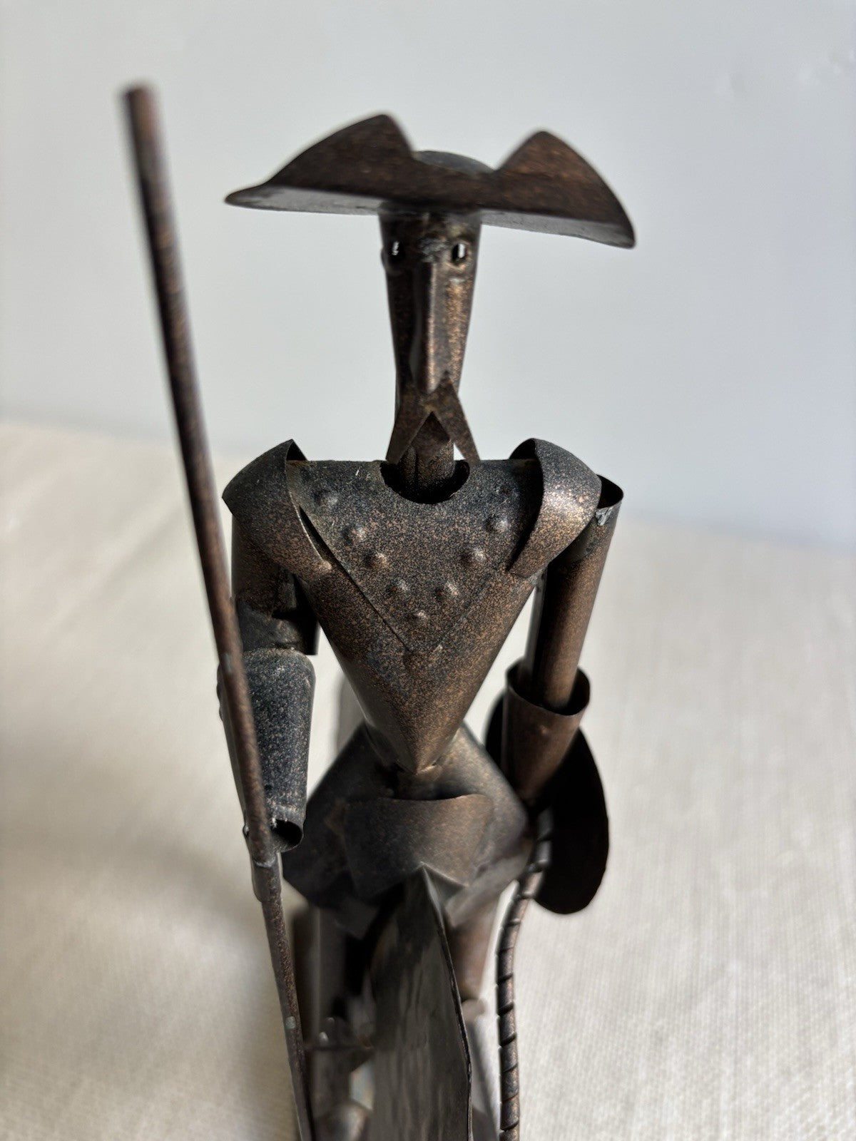Mid century modern copper sheet metal Sculpture of Don Quixote on Horseback