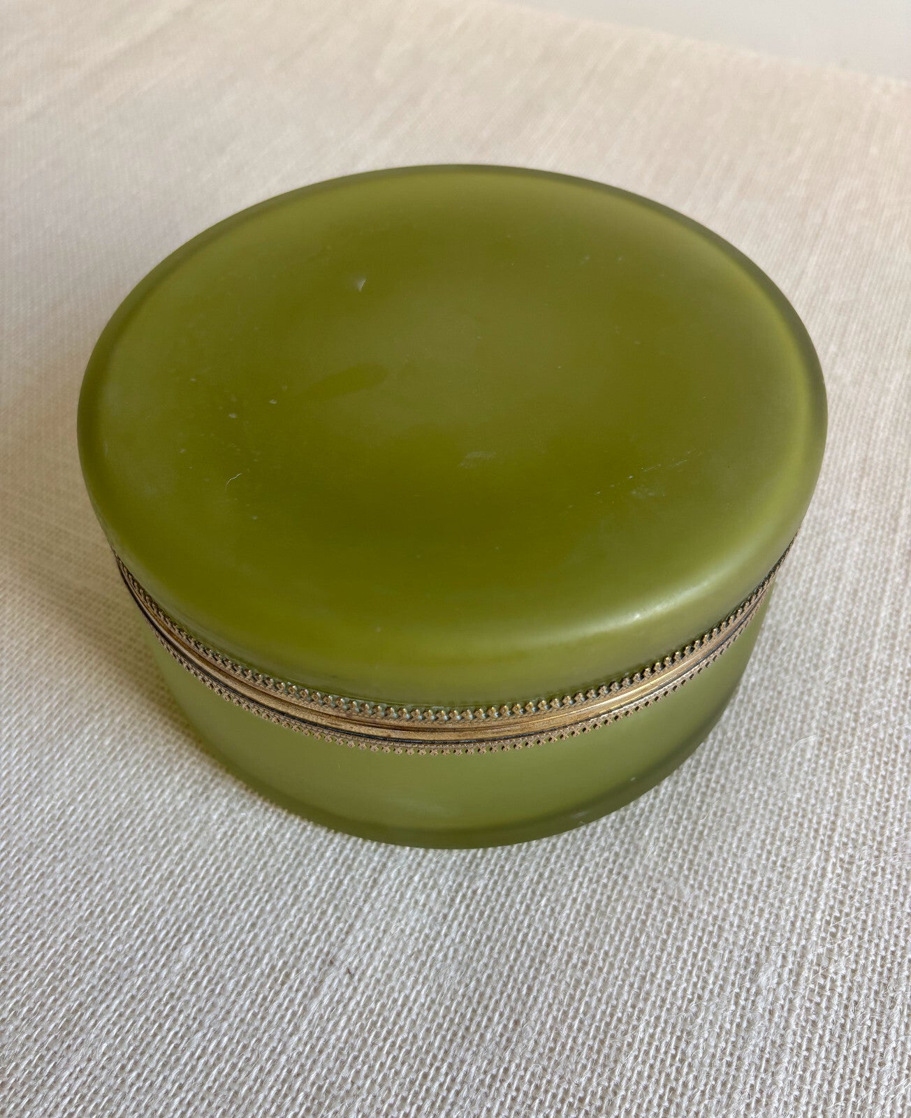 19thc French Green Opaline Glass Jar / Box with Ormolu Mounts