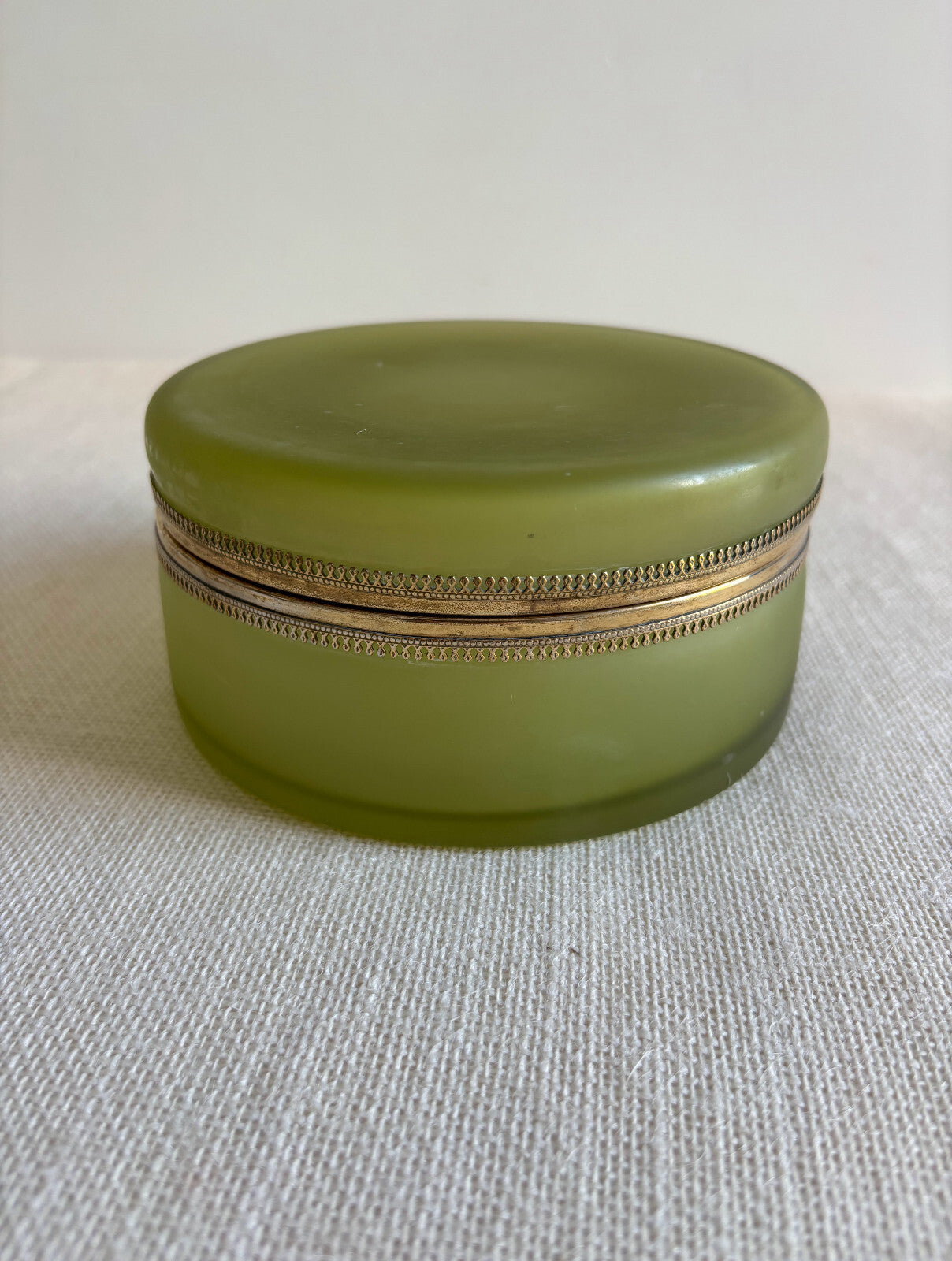 19thc French Green Opaline Glass Jar / Box with Ormolu Mounts