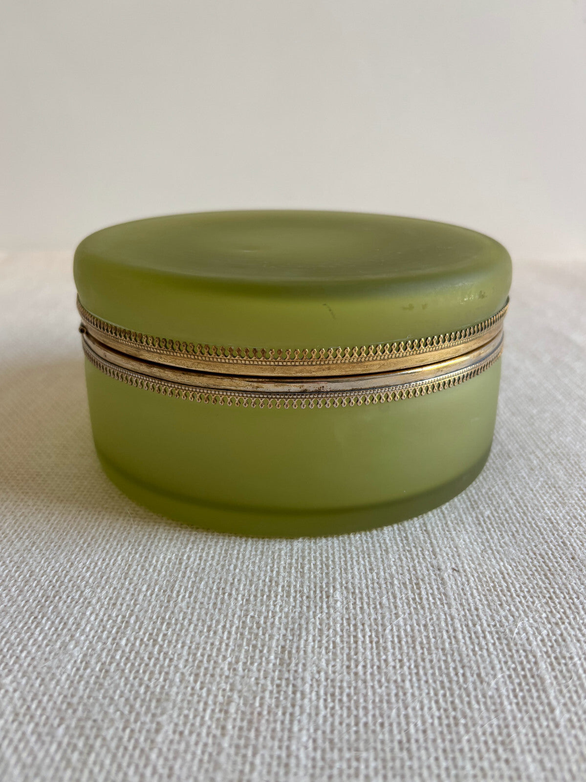 19thc French Green Opaline Glass Jar / Box with Ormolu Mounts