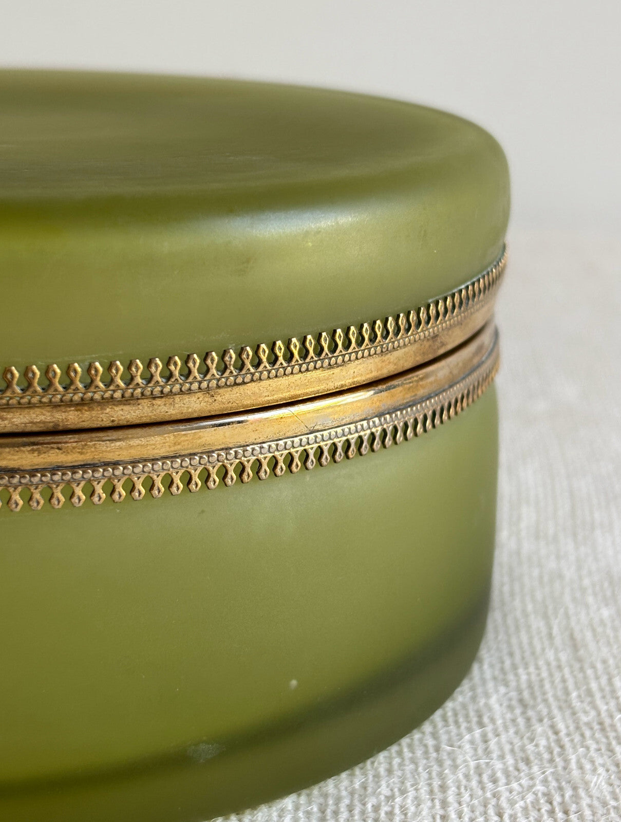 19thc French Green Opaline Glass Jar / Box with Ormolu Mounts