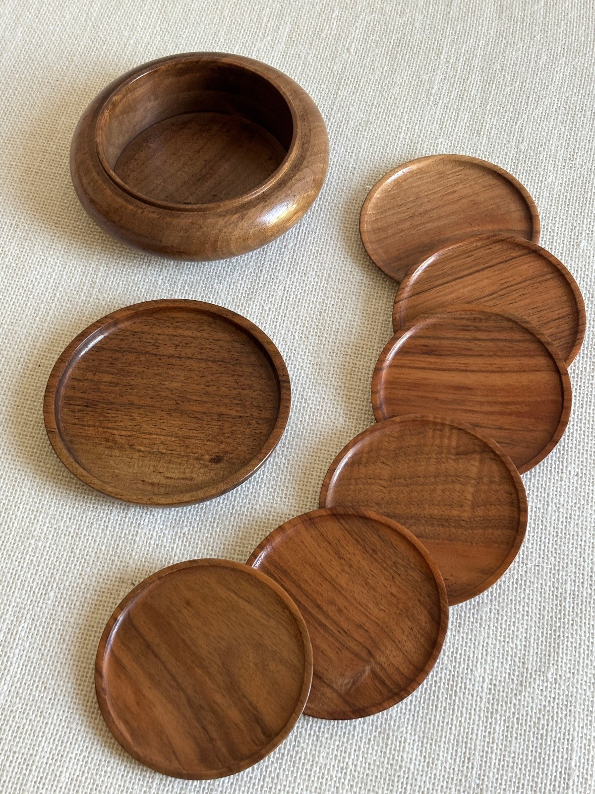 Mid Century Wood Coasters with Bottle Coaster Lid Storage Box
