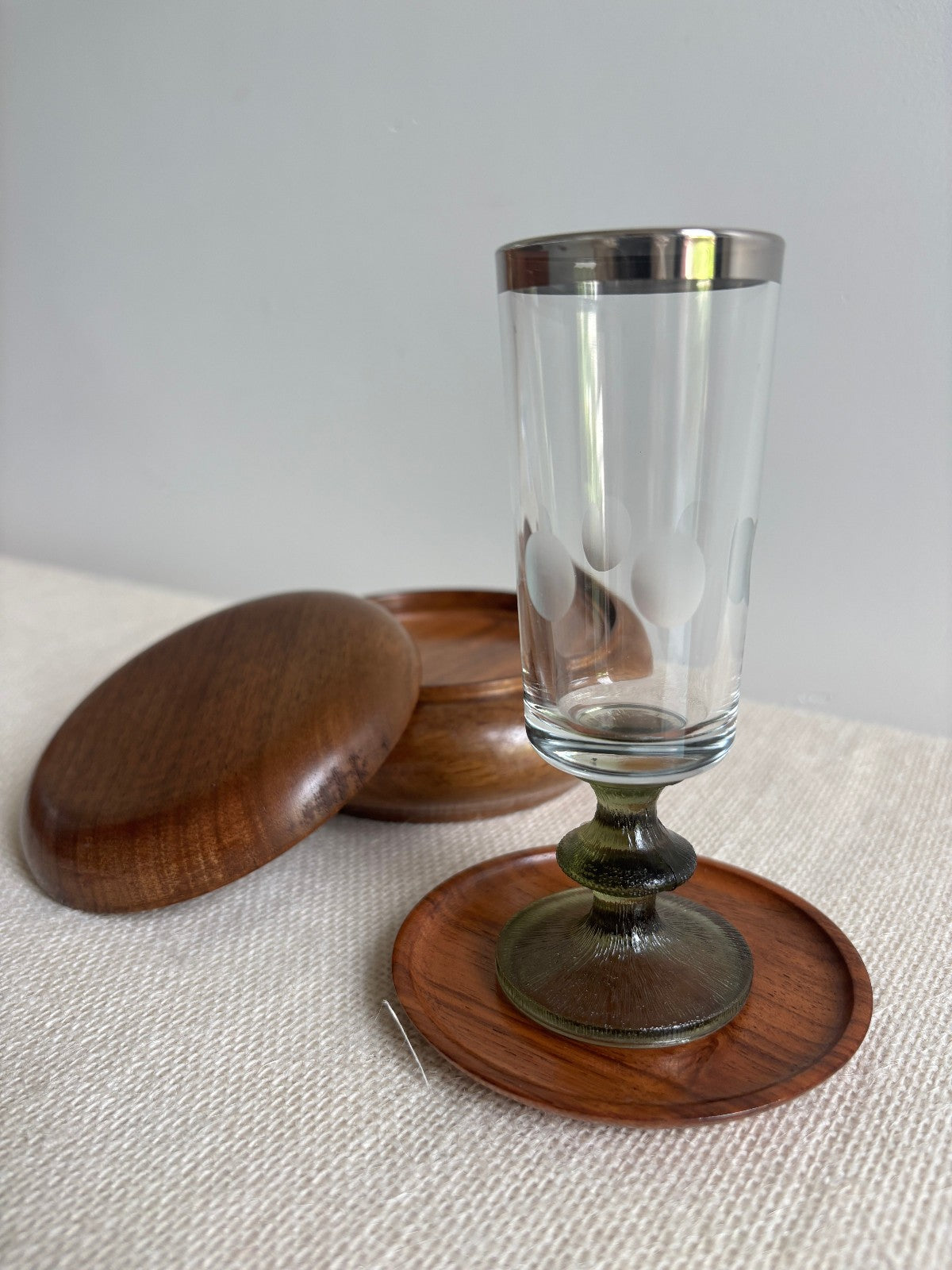 Mid Century Wood Coasters with Bottle Coaster Lid Storage Box