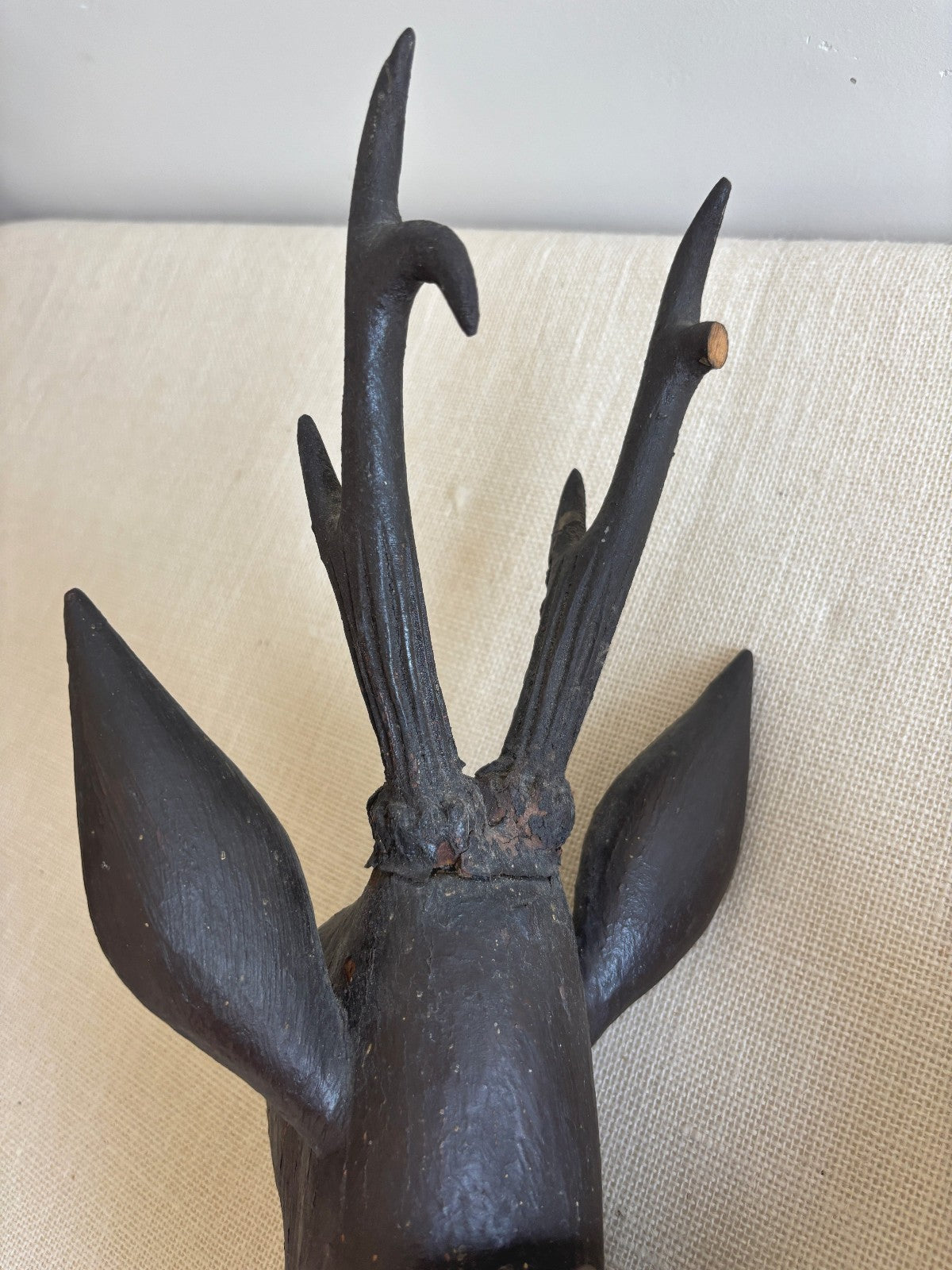 Antique Hand Carved Wood Mounted Roe Deer Head Pair