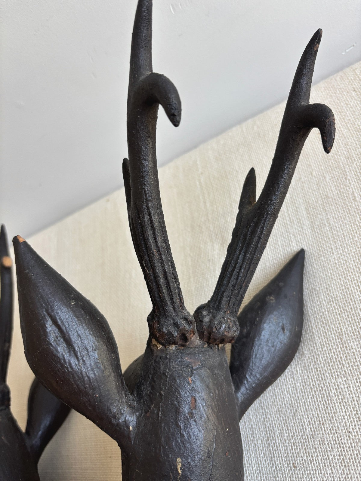 Antique Hand Carved Wood Mounted Roe Deer Head Pair