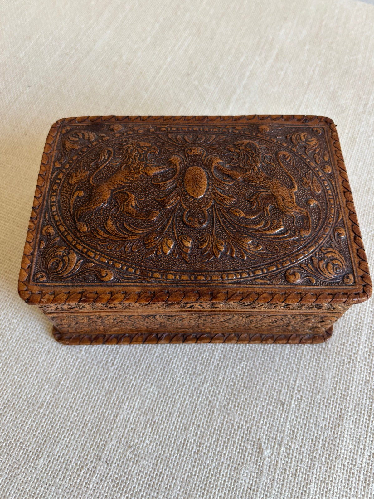 Spanish Hand Tooled Leather Cigarette or Trinket Box