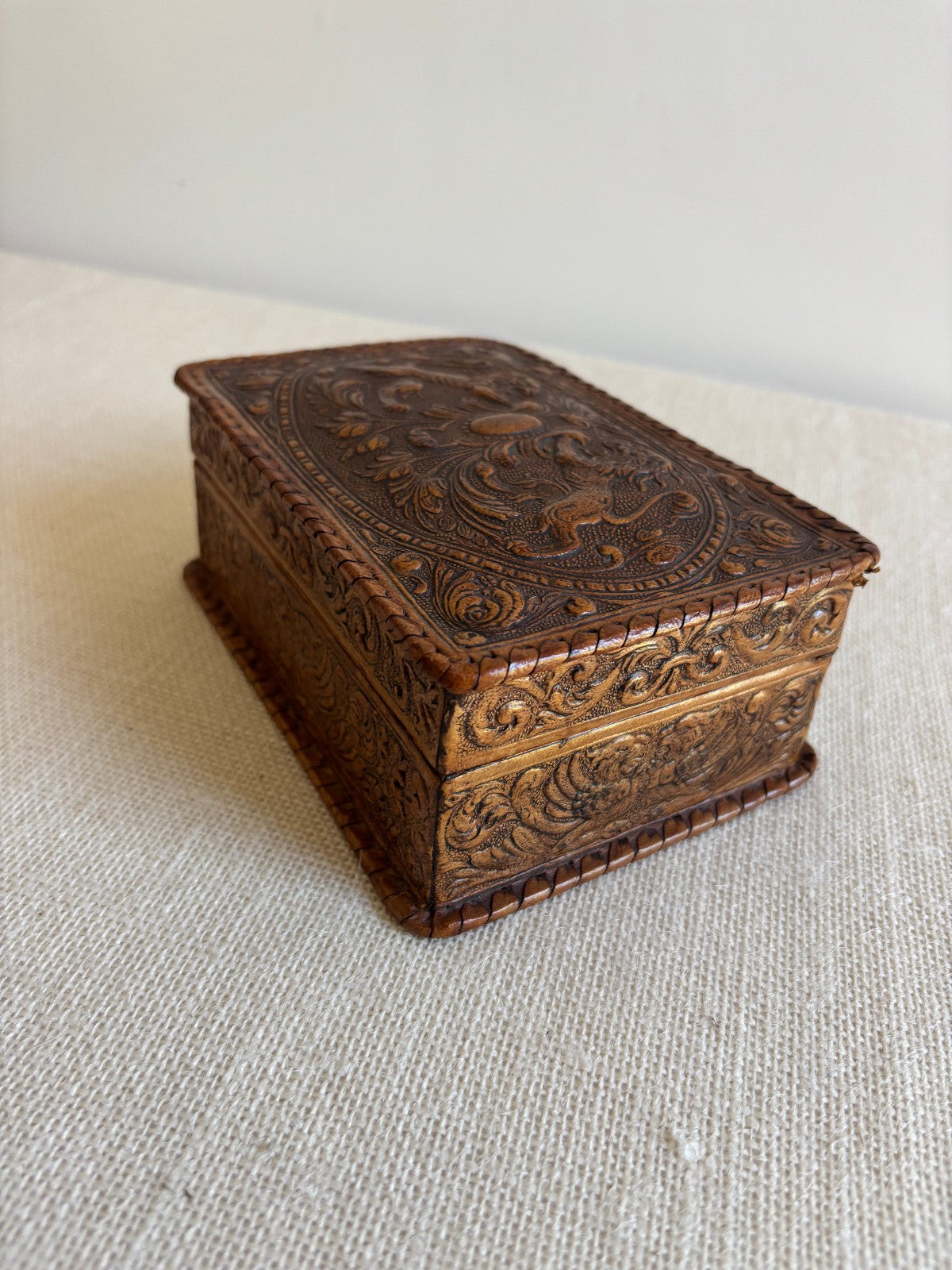Spanish Hand Tooled Leather Cigarette or Trinket Box