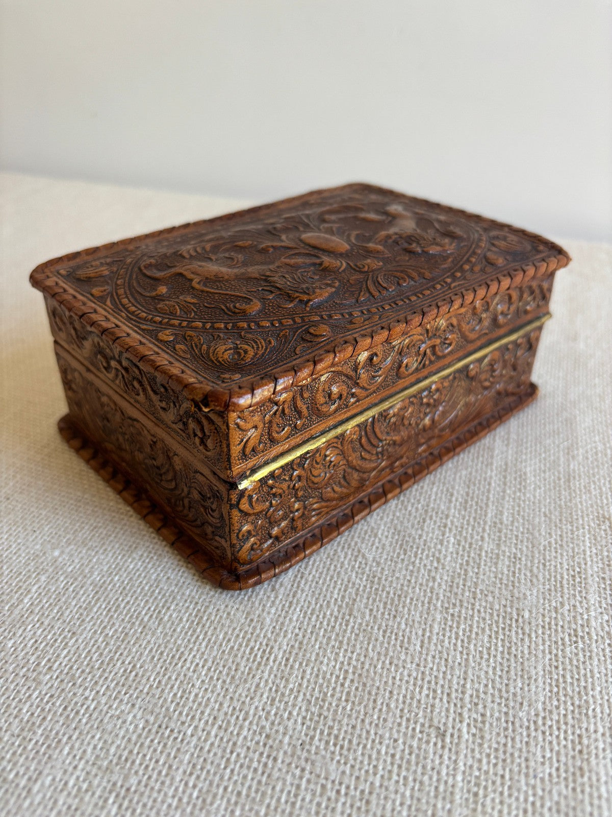 Spanish Hand Tooled Leather Cigarette or Trinket Box