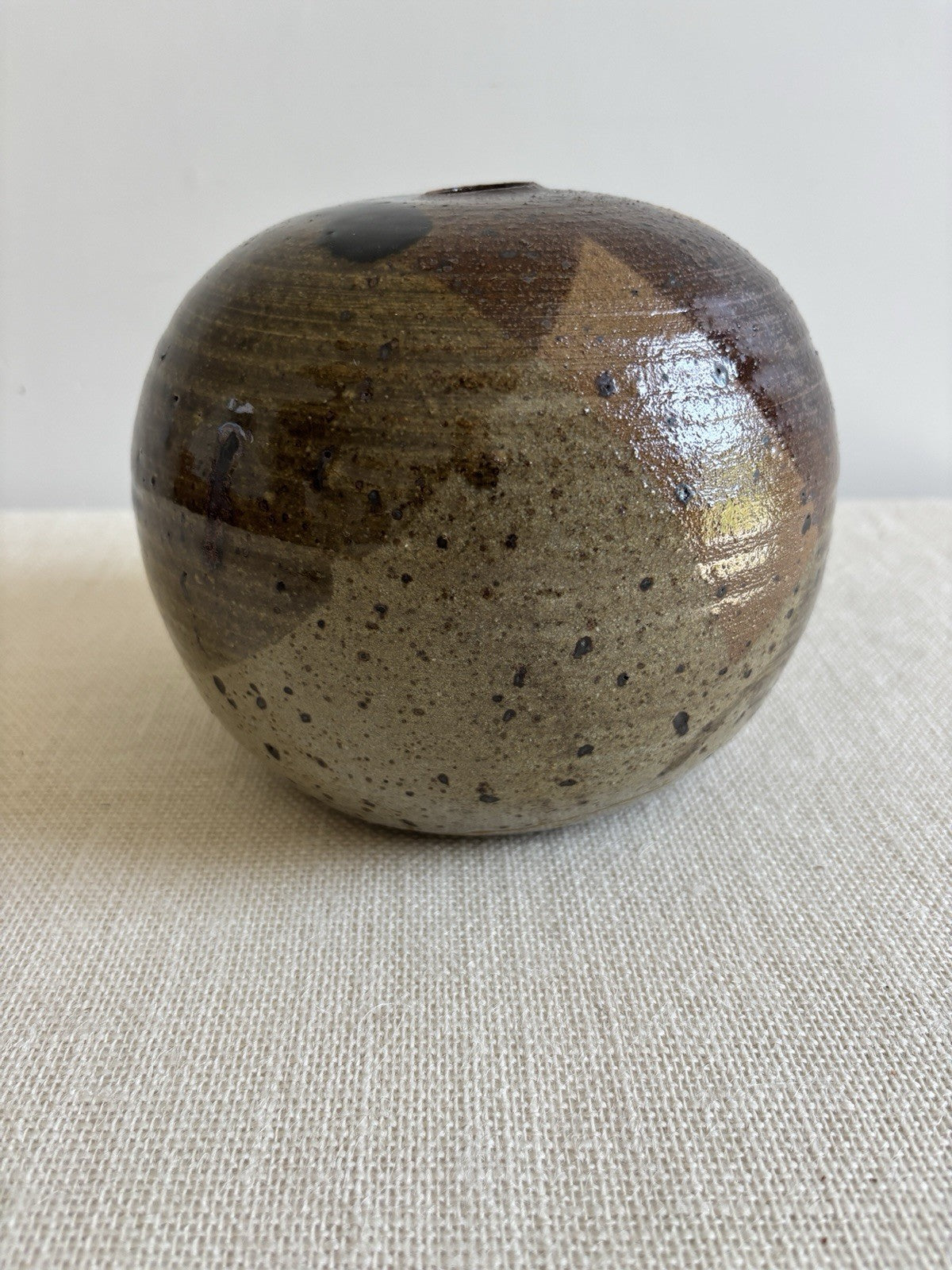 Spherical mid century signed studio pottery Weed Pot