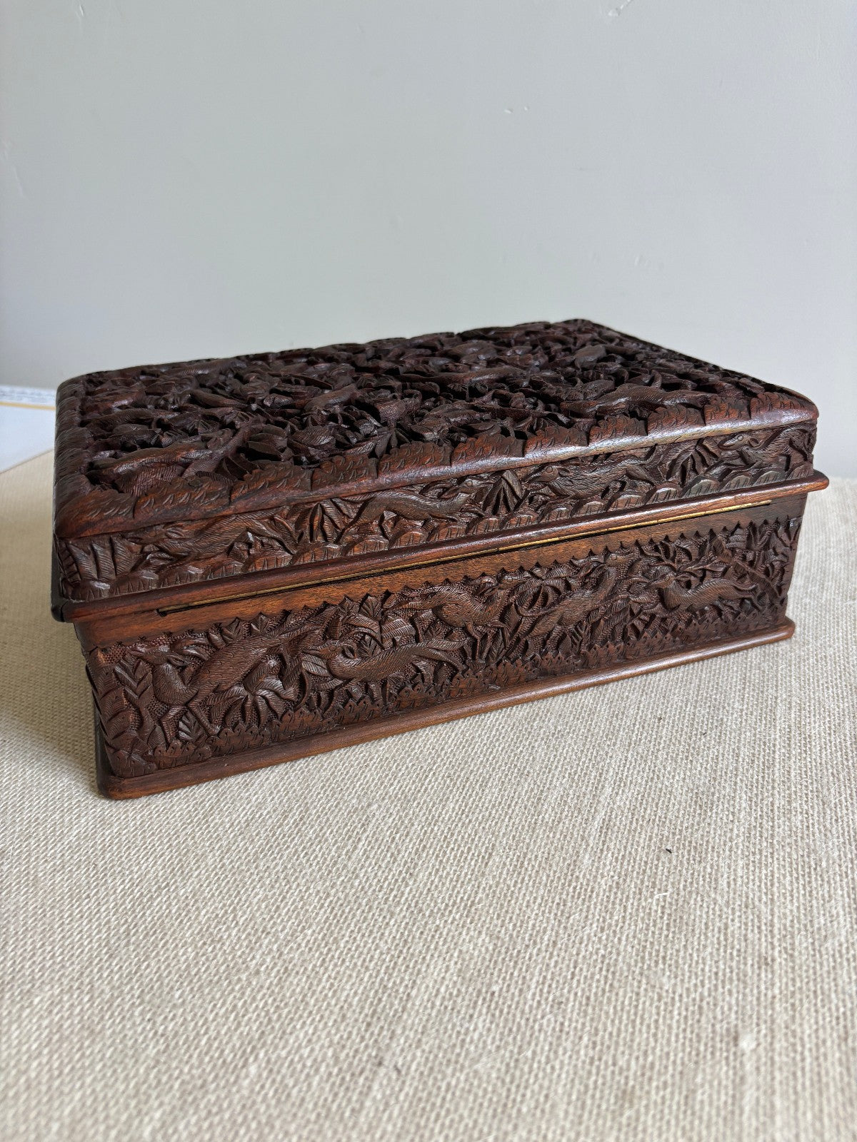 Anglo-Indian Kashmir Carved Walnut Wood Box