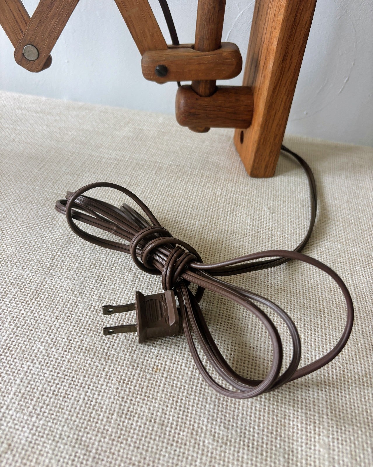 Danish Style Wood Scissor Lamp w/ Wicker Shade