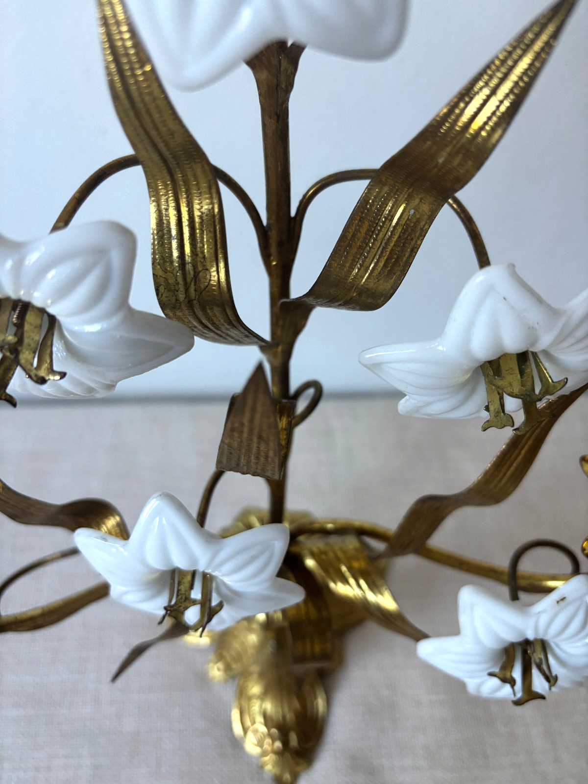 Antique 19th Century French Gilt Brass & Opaline Glass Flower Candelabras