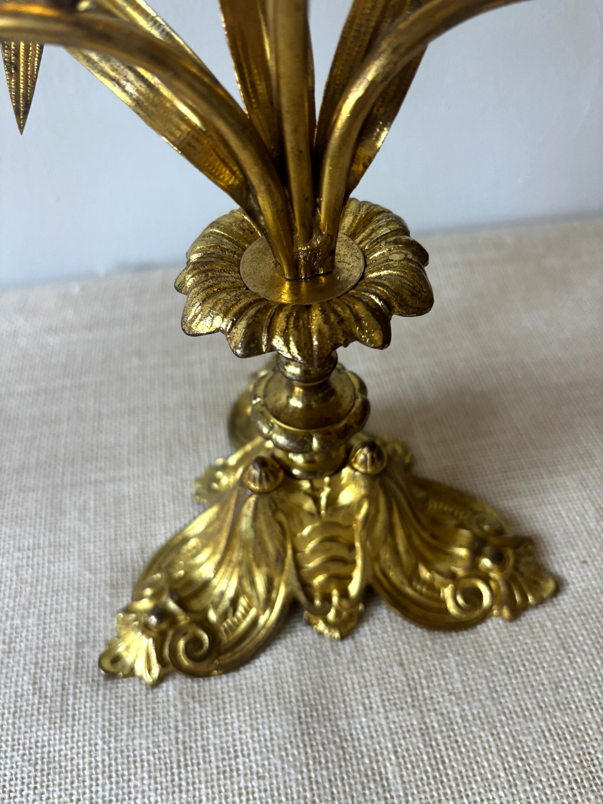 Antique 19th Century French Gilt Brass & Opaline Glass Flower Candelabras