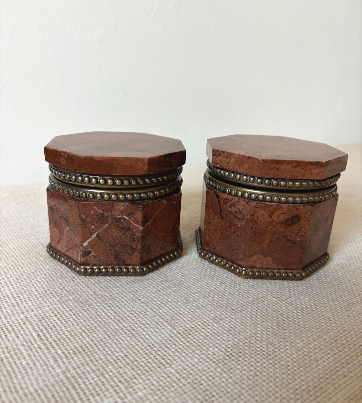 Antique 19th Century Red Marble Bronze Boxes / Inkwells