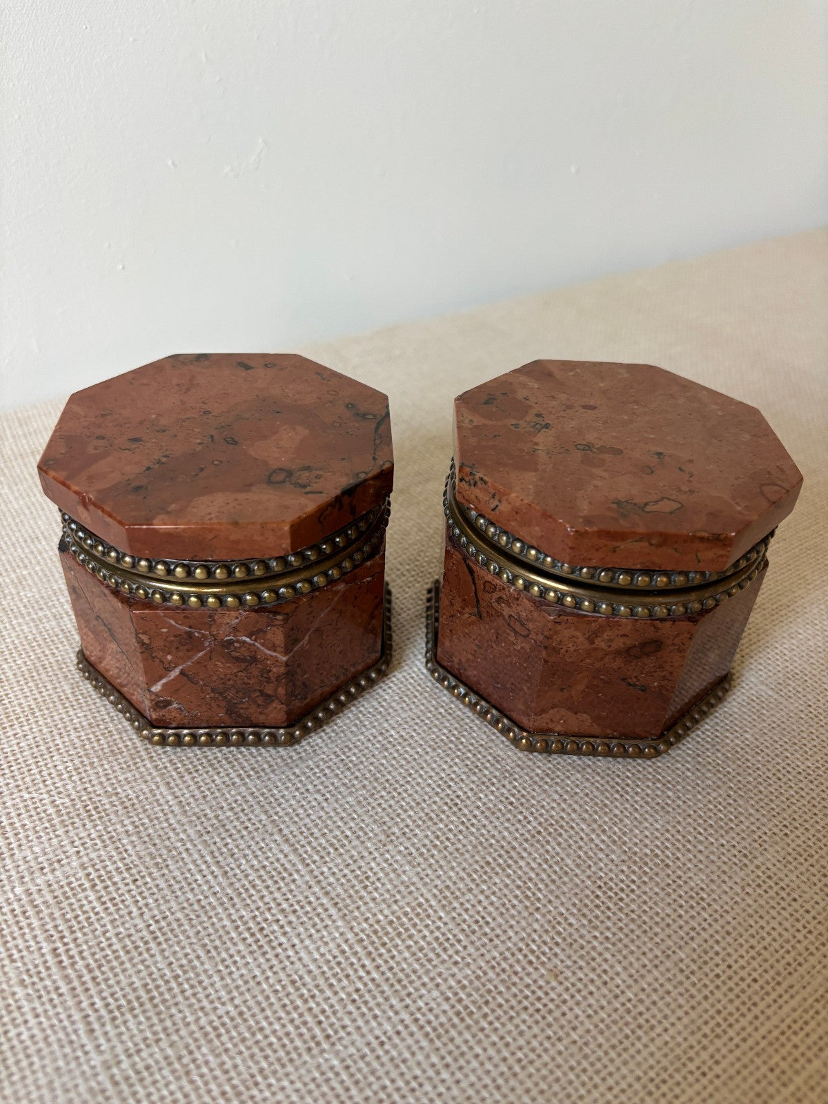 Antique 19th Century Red Marble Bronze Boxes / Inkwells