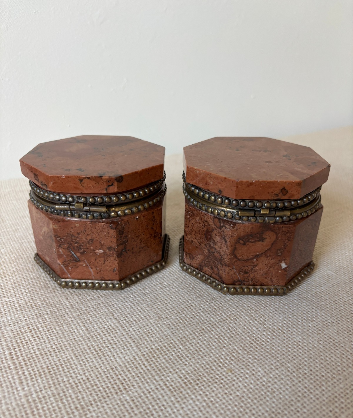 Antique 19th Century Red Marble Bronze Boxes / Inkwells