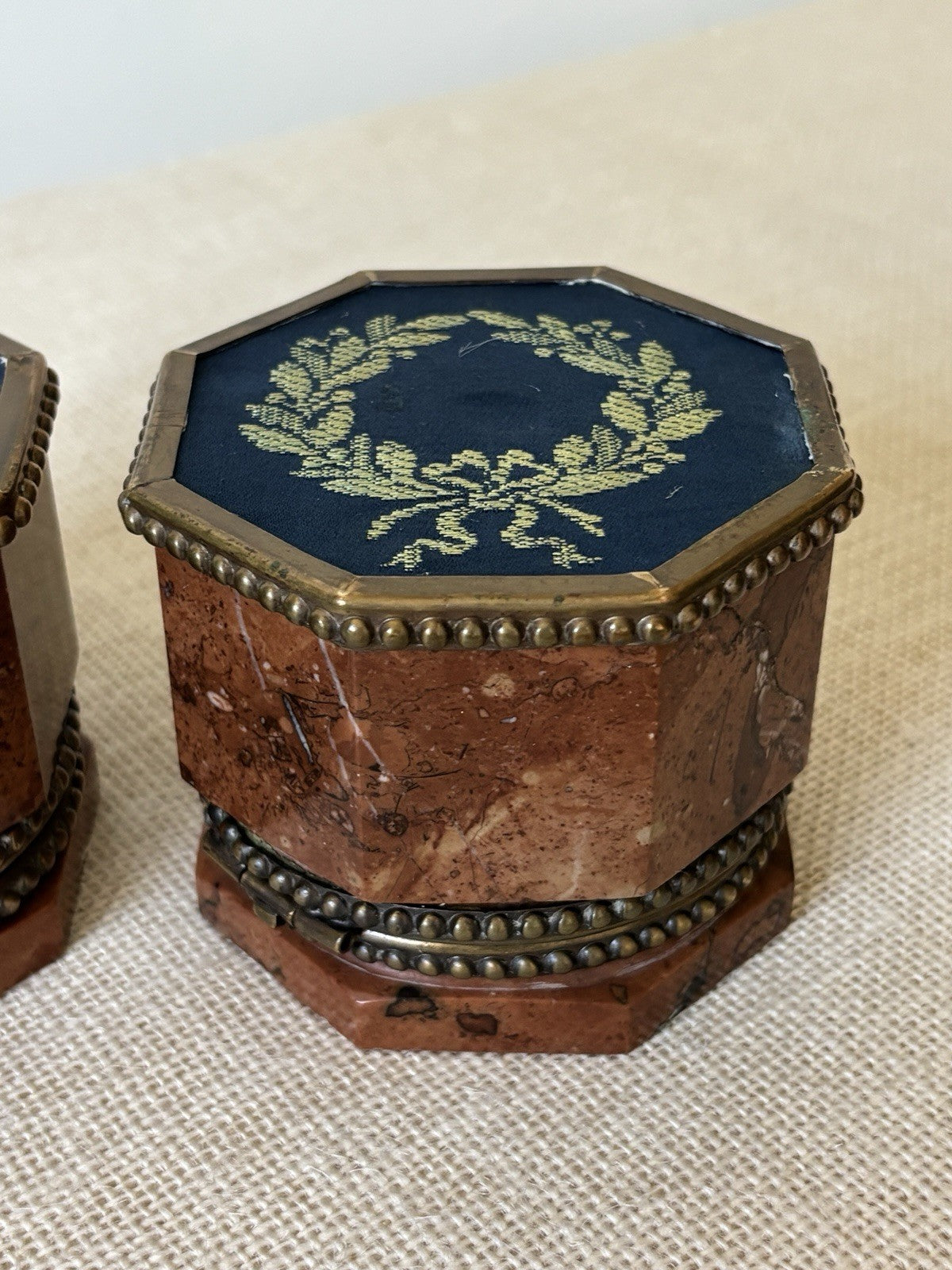 Antique 19th Century Red Marble Bronze Boxes / Inkwells