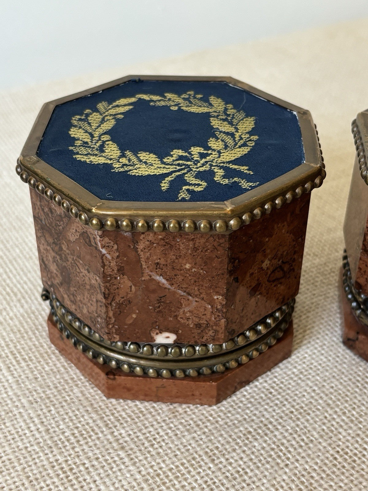 Antique 19th Century Red Marble Bronze Boxes / Inkwells