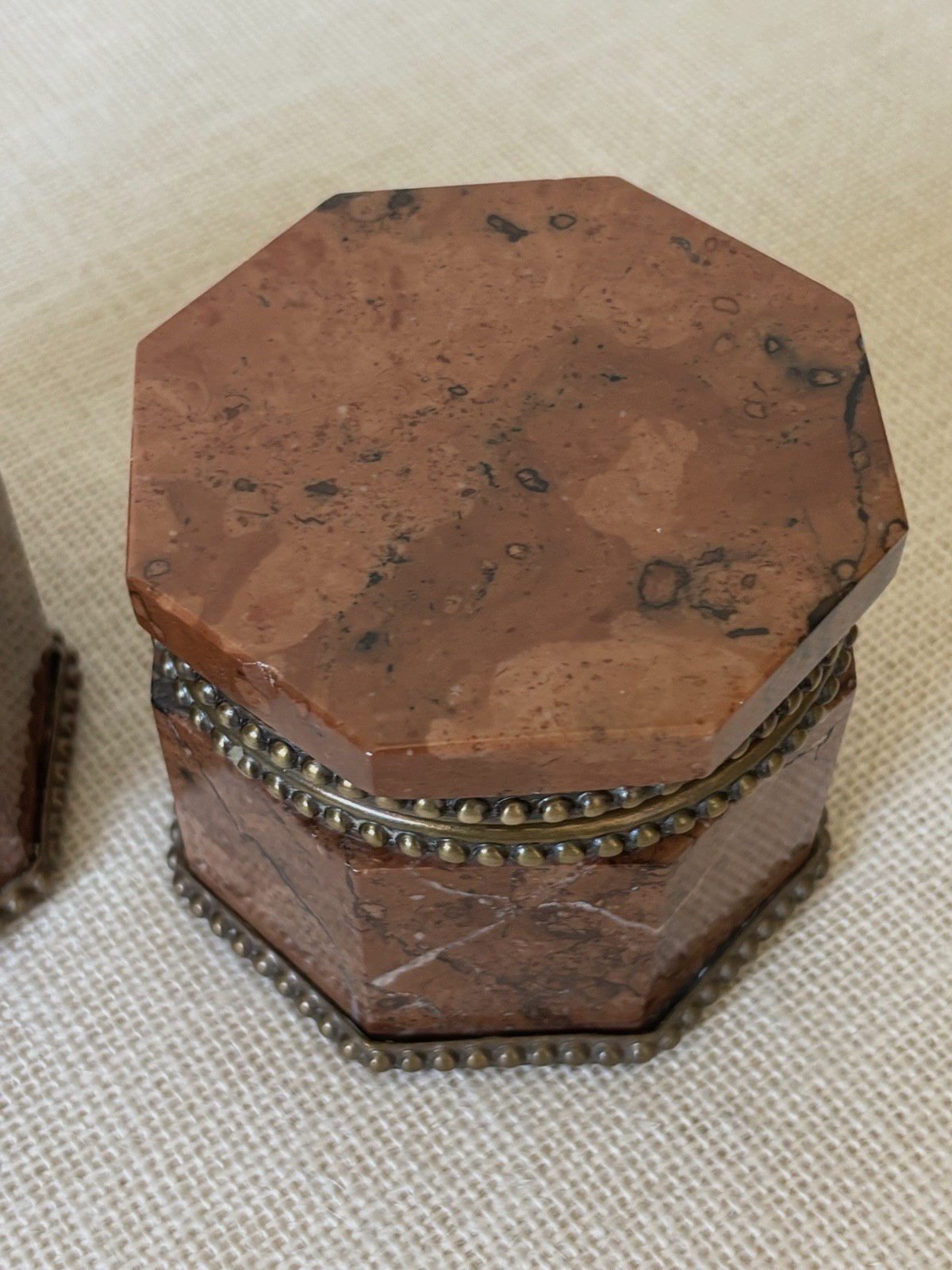 Antique 19th Century Red Marble Bronze Boxes / Inkwells