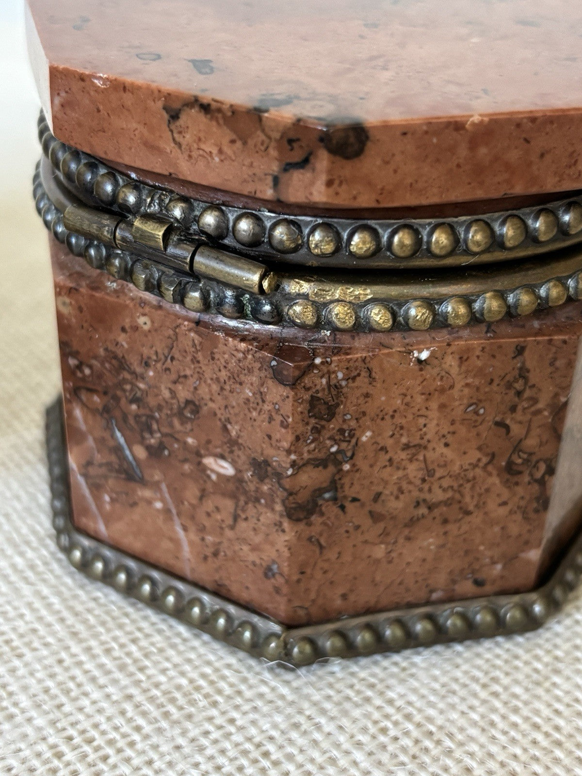 Antique 19th Century Red Marble Bronze Boxes / Inkwells