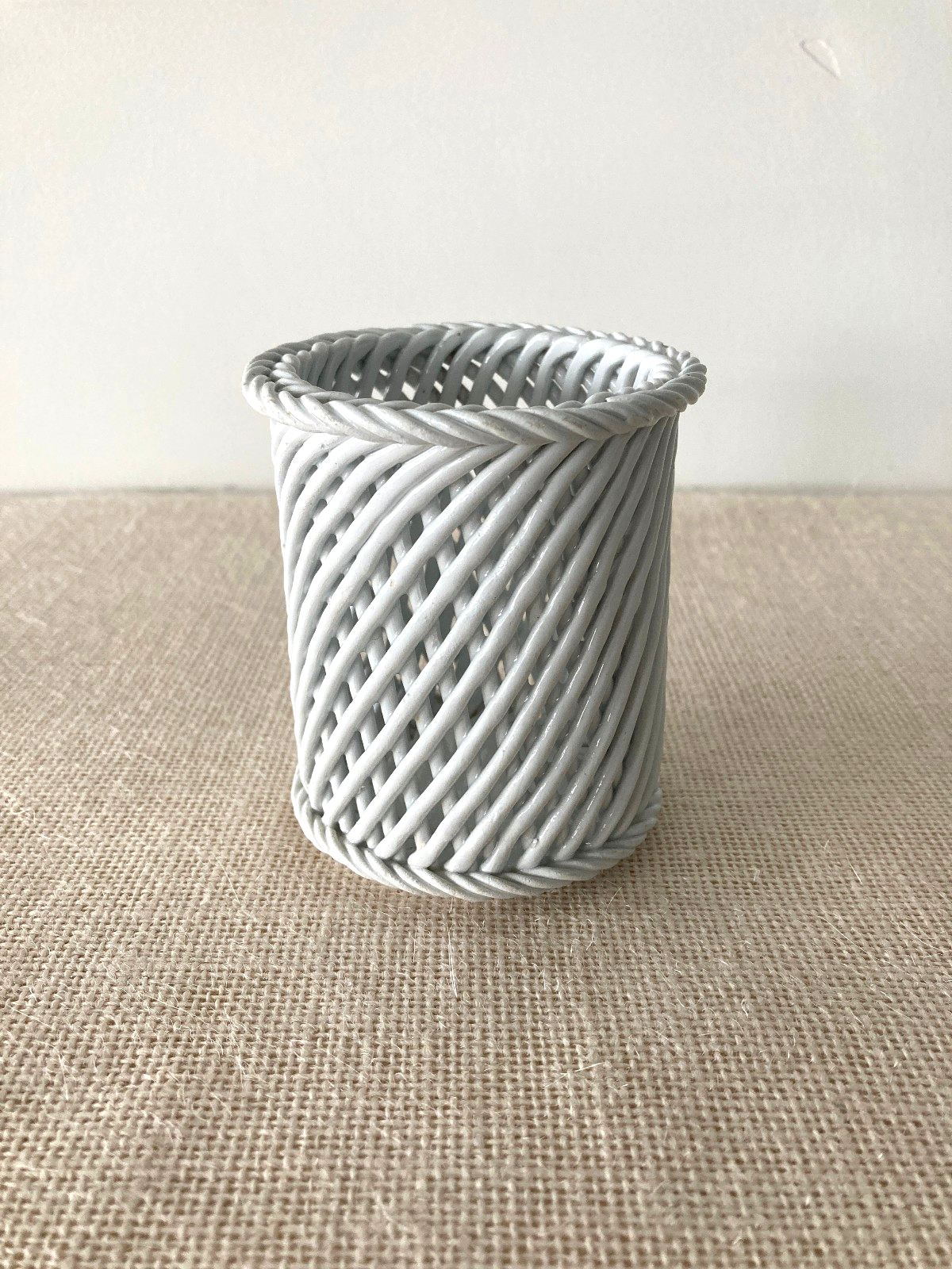 Bassano Italy Style Ceramic Woven Basket Vase or Holder