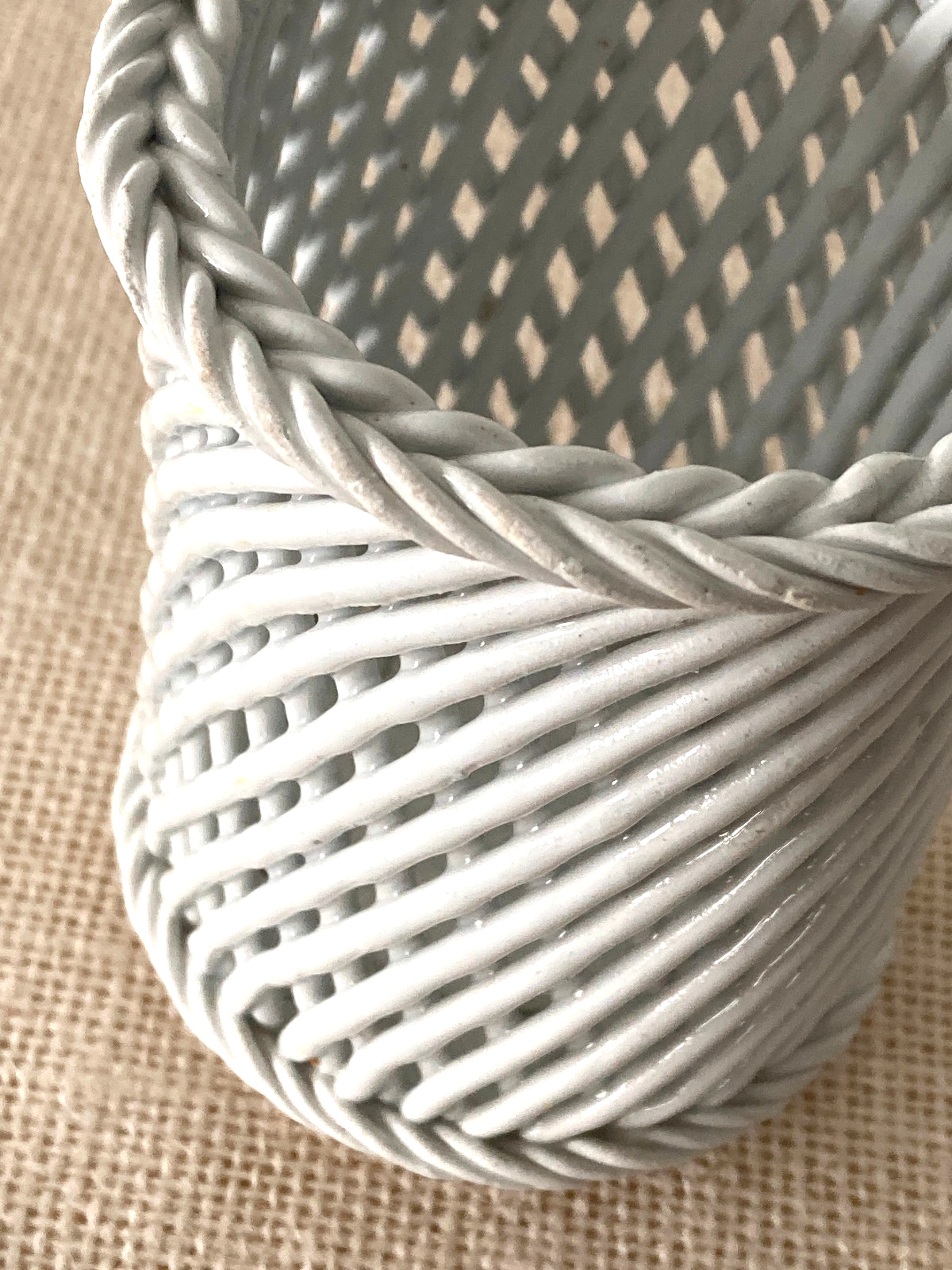 Bassano Italy Style Ceramic Woven Basket Vase or Holder