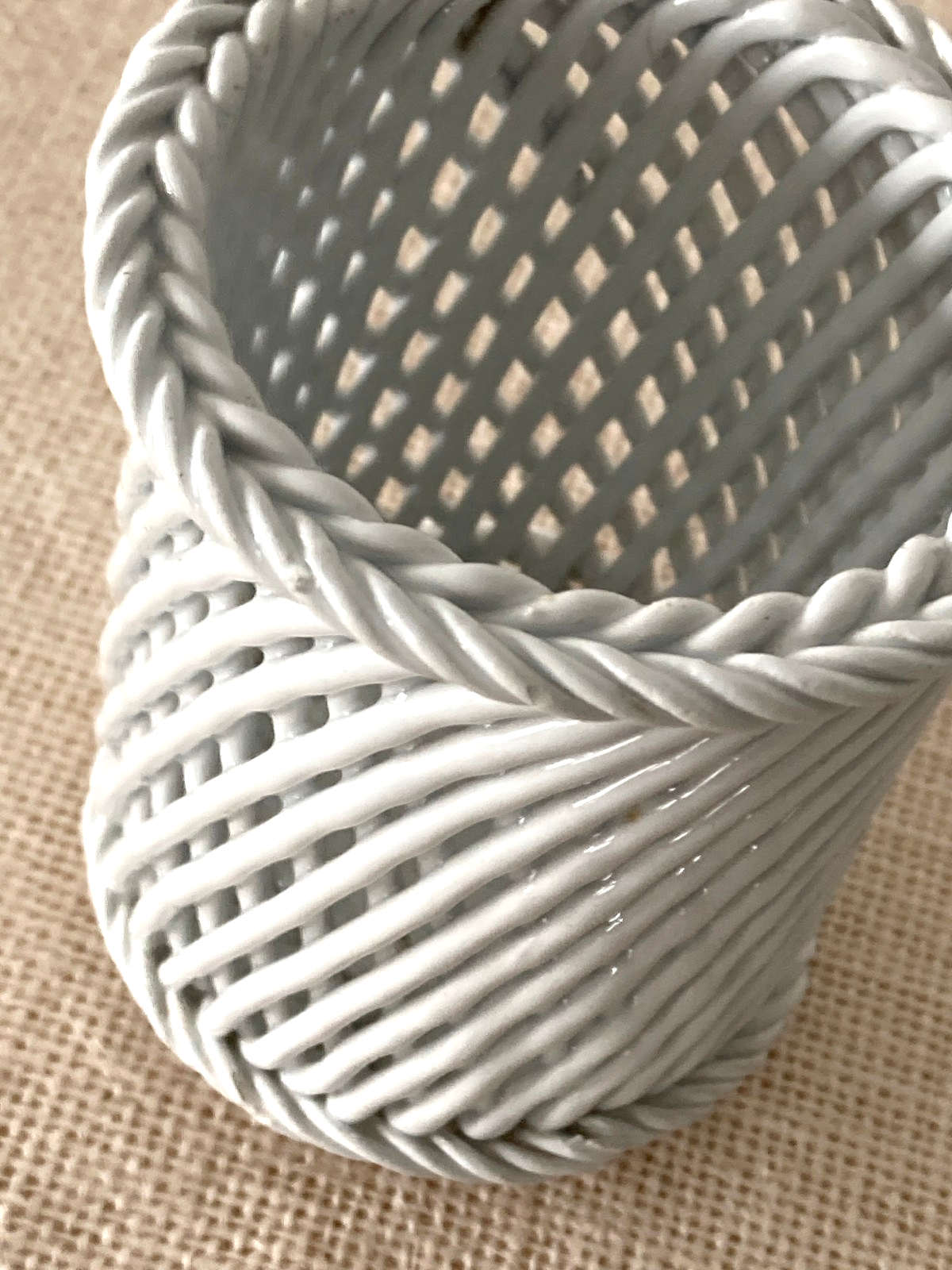 Bassano Italy Style Ceramic Woven Basket Vase or Holder