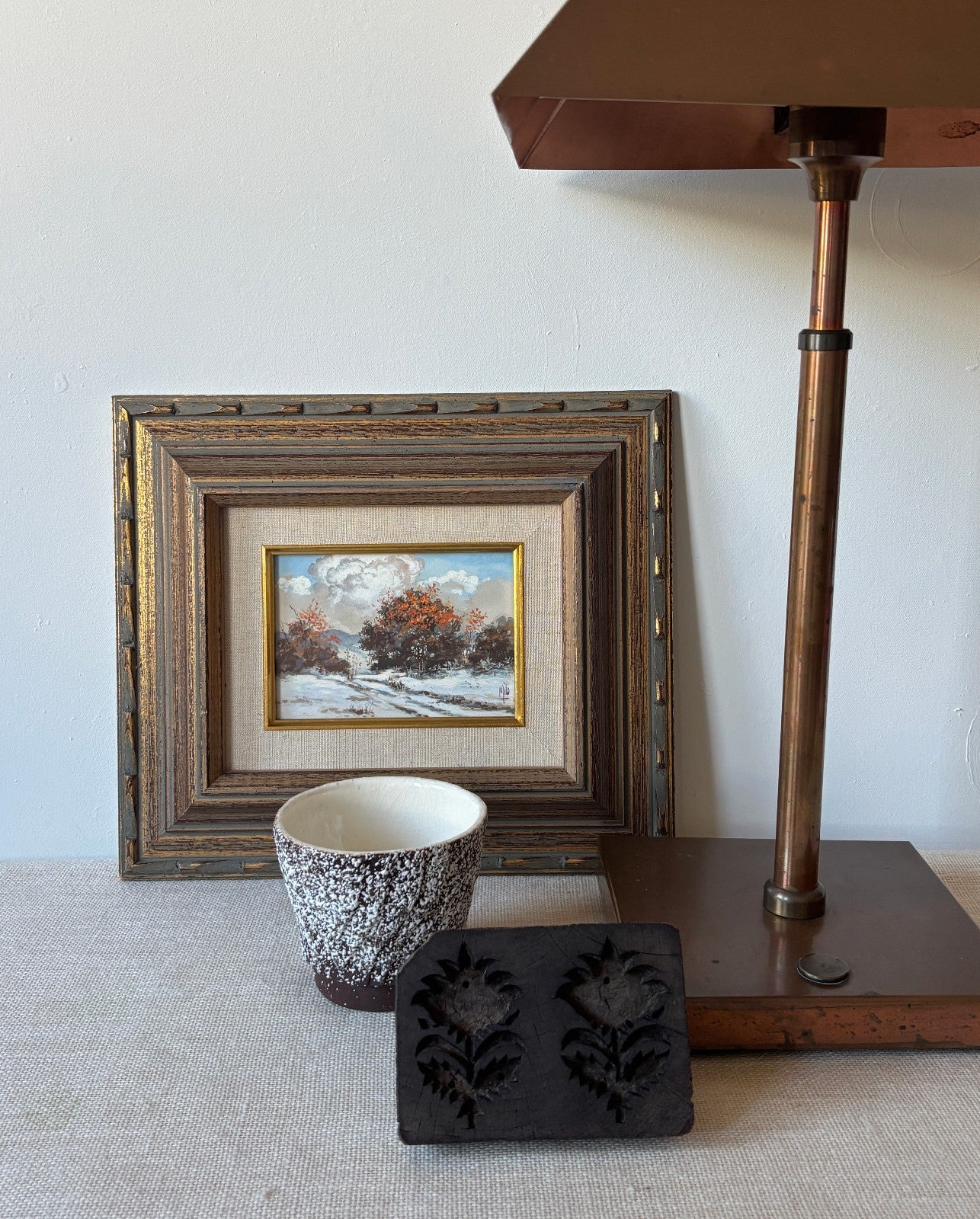 Pair of gilt mid century Frames with small Landscape Oil Paintings