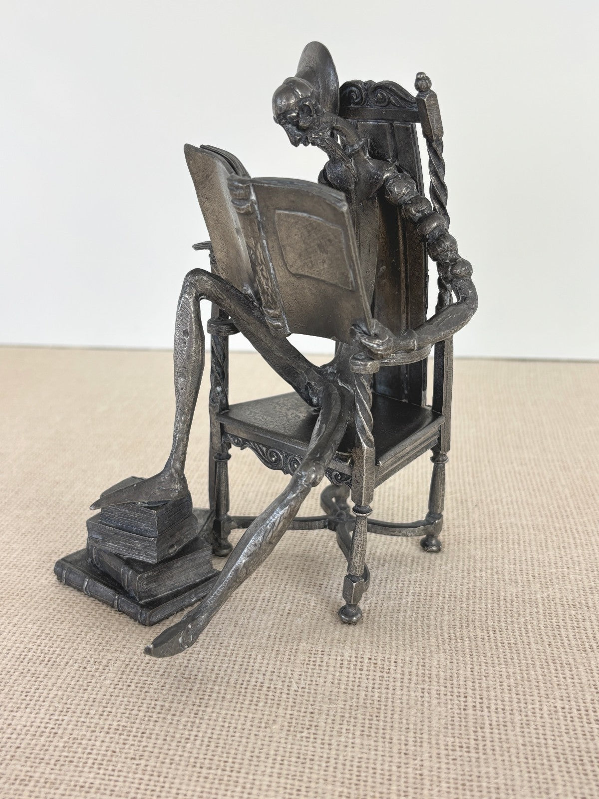 Pewter Don Quixote Reading Sculpture by MICHEL LAUDE