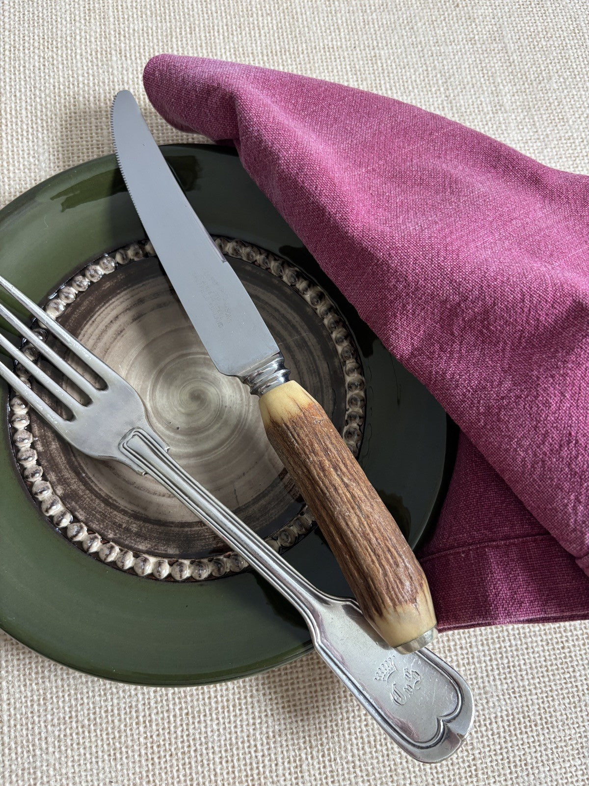 Vintage Sheffield English Antler Horn Handle Stainless Steak Knife Set of 11