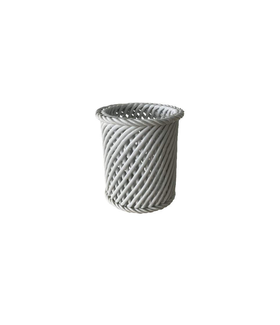Bassano Italy Style Ceramic Woven Basket Vase or Holder