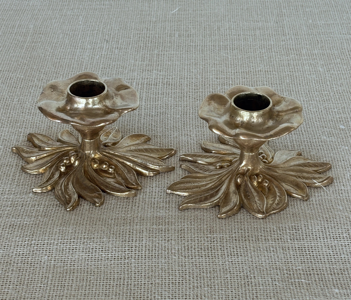 Art Nouveau style Brass Floral Candle Holders by Gilde Handwerk