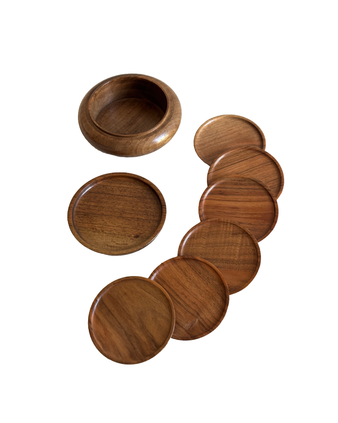 Mid Century Wood Coasters with Bottle Coaster Lid Storage Box